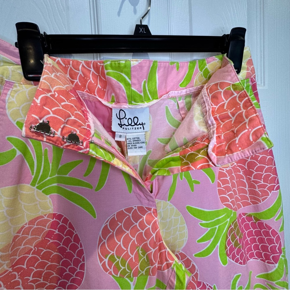 Lilly Pulitzer Women's Size 8 Vintage 90s Pineapple Print Capri Pants Pink Green - Picture 4 of 5